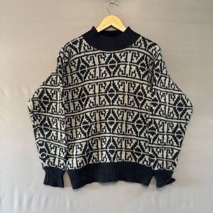 Sportific Men’s Monogram Graphic Sweater Size Medium 100% Wool Vintage